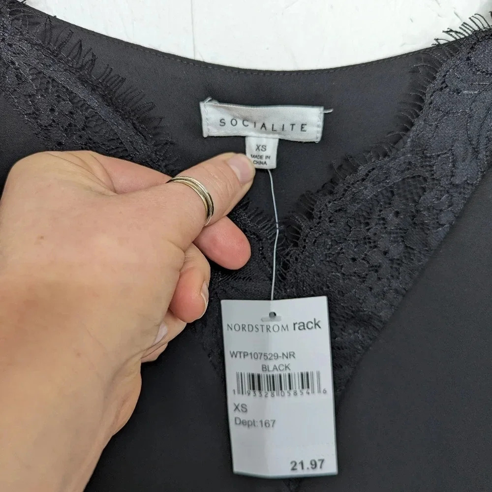 Socialite Black lacy camisole, tank top, women's extra small New w/ tags O16 - Picture 3 of 5